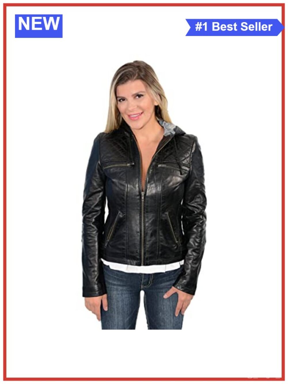 Lambskin Leather Hooded Scuba Jacket Zip Front Drawstring
